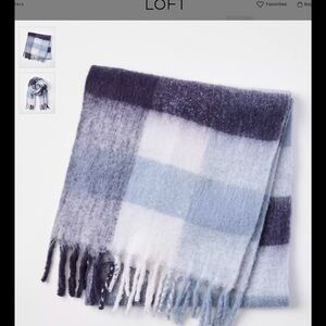 LOFT Blue and White Fringe Scarf